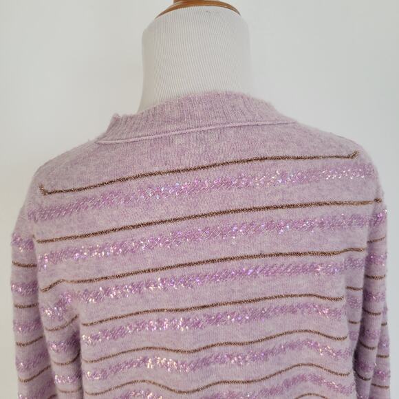 J. Crew Merino Wool Alpaca Sweater Pullover Sequin Purple Festive Women Large - Picture 8 of 13